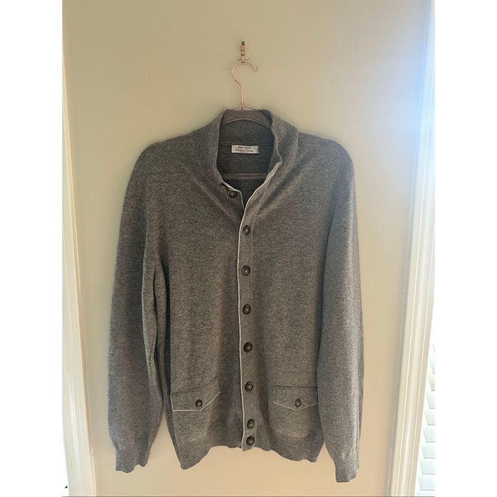 Gran Sasso Men's Wool Cashmere Cardigan Gray Size 52 (Large) Elbow Patches